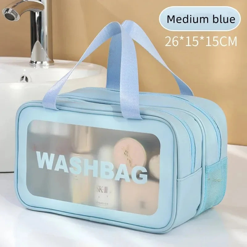 Dry-wet Separation Double Transparent PU Makeup Bag Portable Washing Bag Cosmetic Storage Bag Travel Fitness Swimming Essentials Oasis Select Medium blue