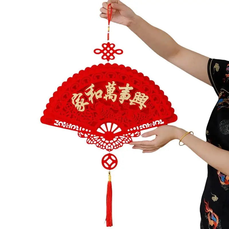 Spring Festival Chinese Knot Pendant Large Fortune Hanging Tassel Pendant Flocking Red Lucky Holiday Hanging Ornament Oasis Select