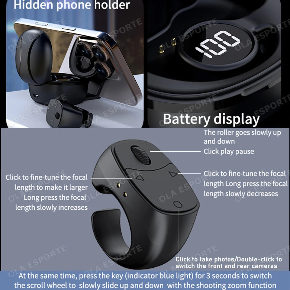 JX-12 Bluetooth Ring Remote – Selfie, Scroll & Page Turner