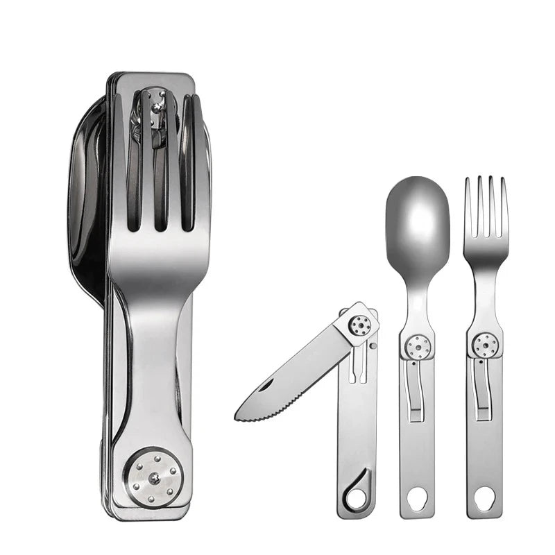 3-in-1 Knife and Fork Spoon Outdoor Tableware Set Stainless Steel Camping Field Portable Exquisite Multifunctional Equipment Oasis Select