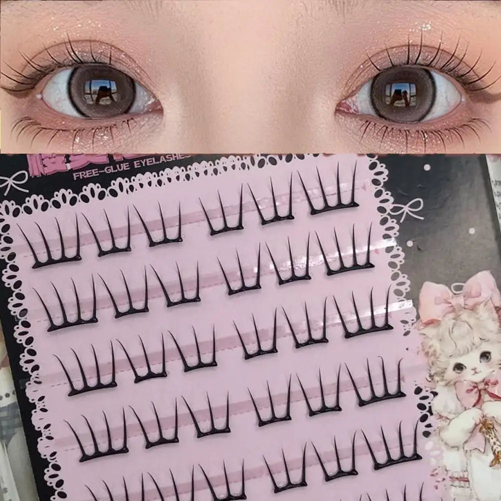 Self-Adhesive Cluster False Eyelashes – No Glue Wispy Korean