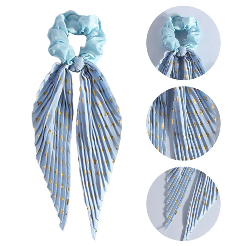 1PC Flower Print Bow Satin Long Ribbon Ponytail Scarf Tie Scrunchies Women Girls Elastic Bands French Headdres Hair Accessories Oasis Select