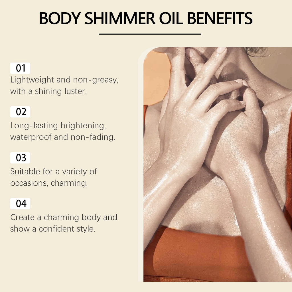 Shimmer Body Oil Long Lasting Shine Skin Hydration Non Sticky Waterproof Brighten Body Sparkle Highlighter Oil Makeup for Party Oasis Select