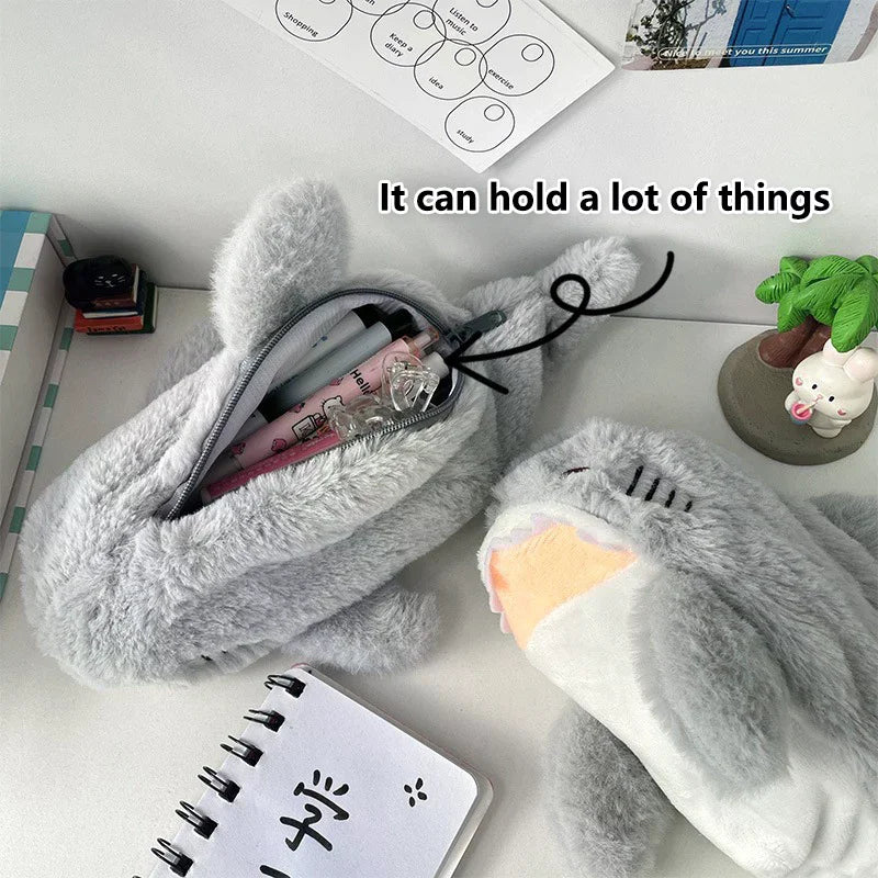 Cute Plush Ocean Shark Pencil Case Cosmetic Bag Portable Large Capacity Pen Pouch Stationery Storage Box School Office Supplies Oasis Select