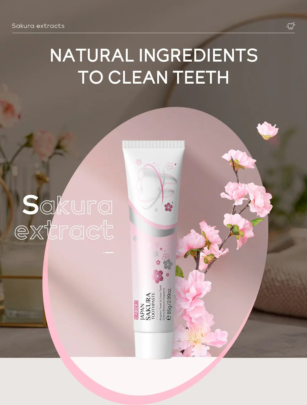 Laikou Sakura or VC Whitening Toothpaste Stains Removing Prevent Bad Breath Oral Cleaning Refreshing Reduces Plaque Dentifrice Oasis Select