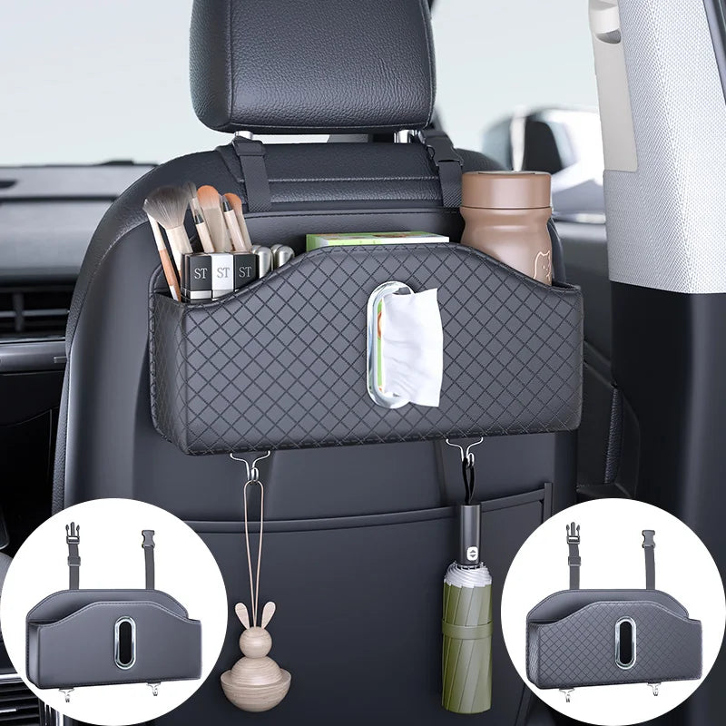PU Leather Car Seat Back Organizer with Tissue Holder