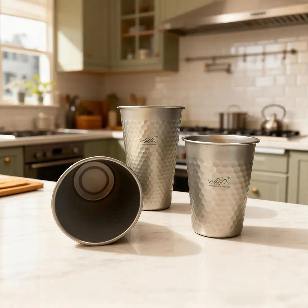 Titanium-Finish Camping Cup Set | 350–600ml Ultralight Drinkware