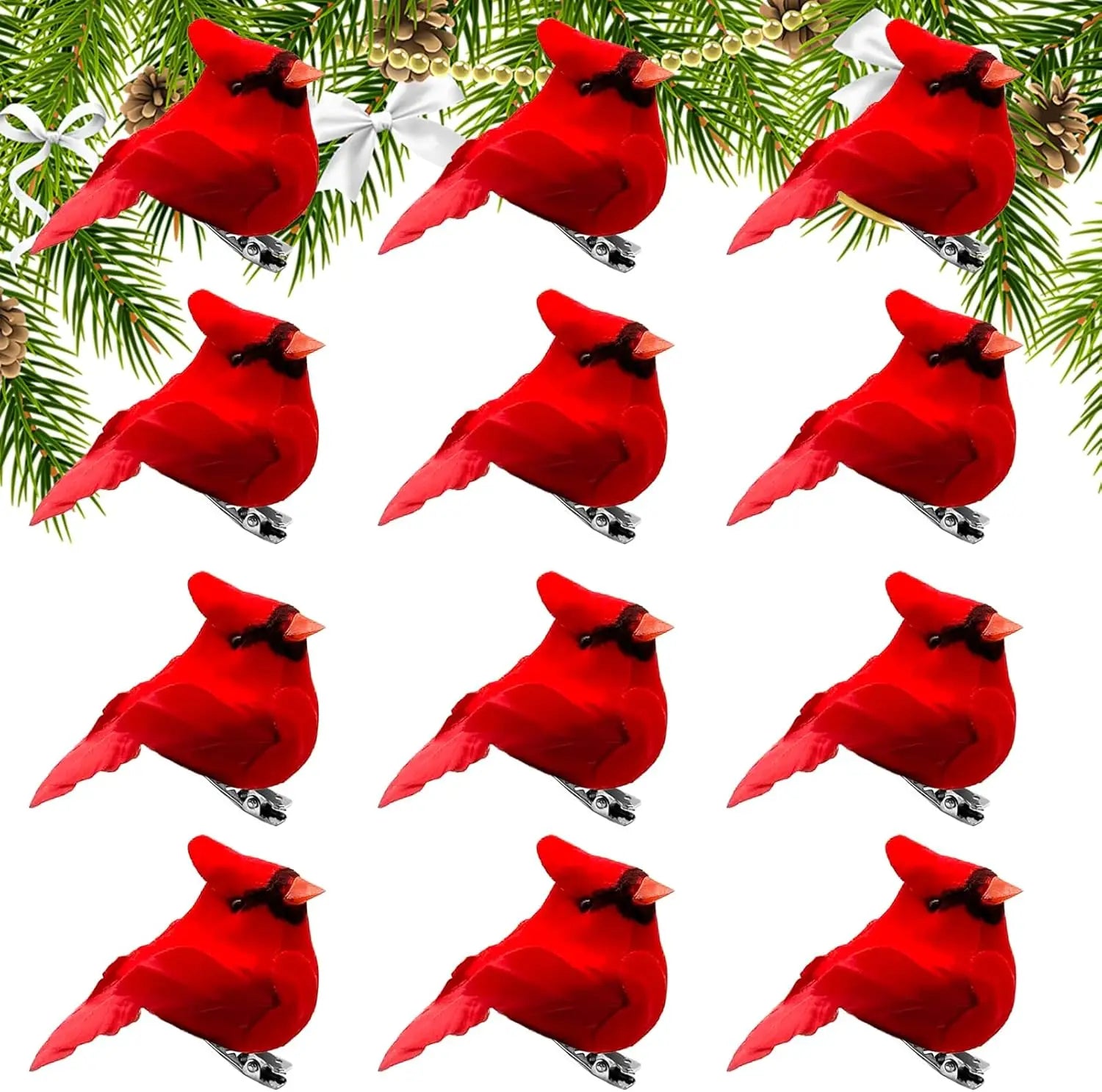 Artificial Red Cardinal Birds Clip on Pine Branches Christmas Realistic Feathered Birds with Clip for Christmas Tree Decor Oasis Select