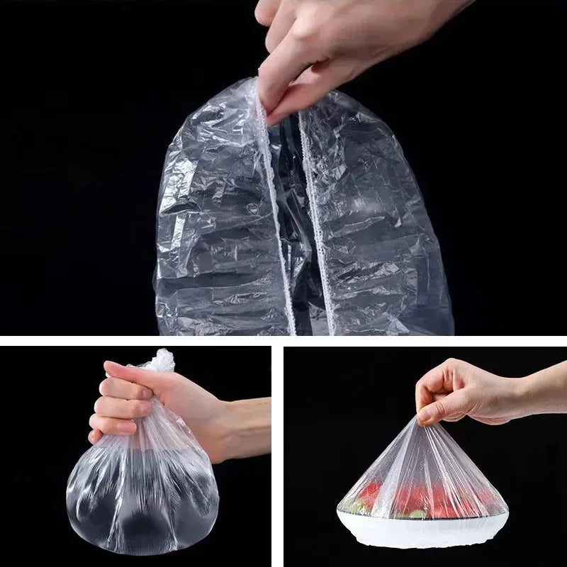 50/100/200/300pcs Food Grade Plastic Wrap Cover Disposable Household Plastic Wrap Cover With Elastic Cover Food Keeping Film Oasis Select