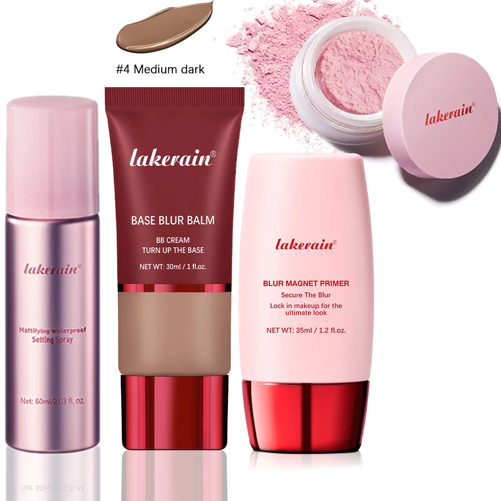 4-Pc Blurring Makeup Kit – Setting Powder, Spray, Primer & Balm