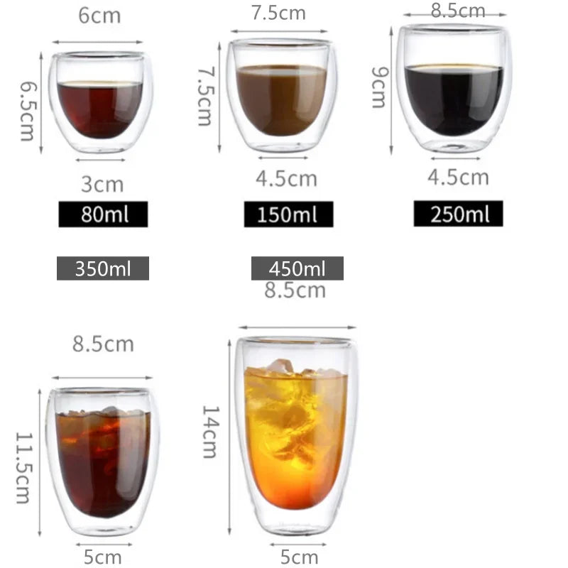 250-450ml Double Wall Glass Cup Round Style Solid Color Beer Milk Coffee Heat Resistant Water Cups Transparent Mug Glass Mug Oasis Select