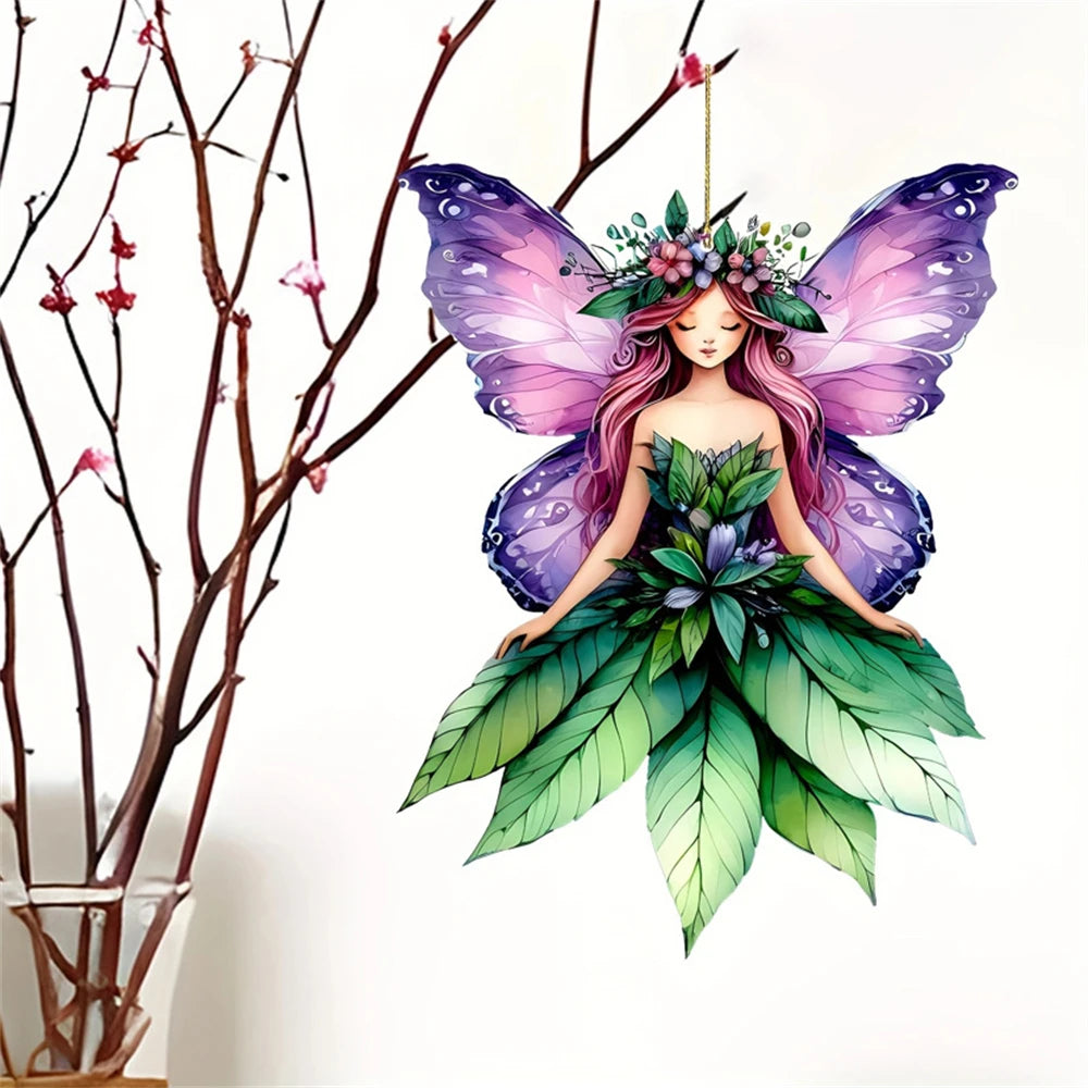 Acrylic Green Fairy Elf Car Rearview Mirror Pendant Charm