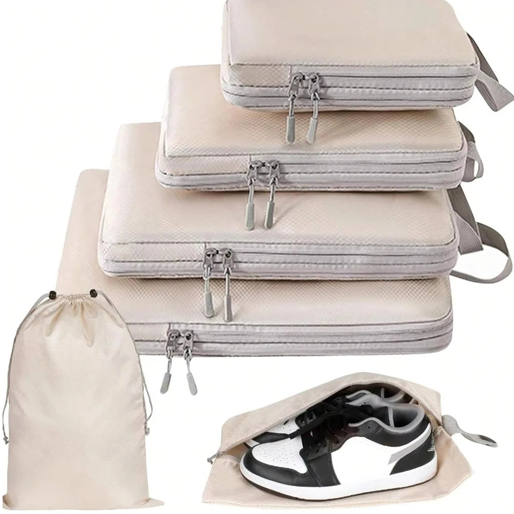 Set/6 pcs Compressible Packing Travel Storage Bag Cubes Waterproof Suitcase Nylon Portable With Handbag Luggage Organizer Oasis Select 6pcs