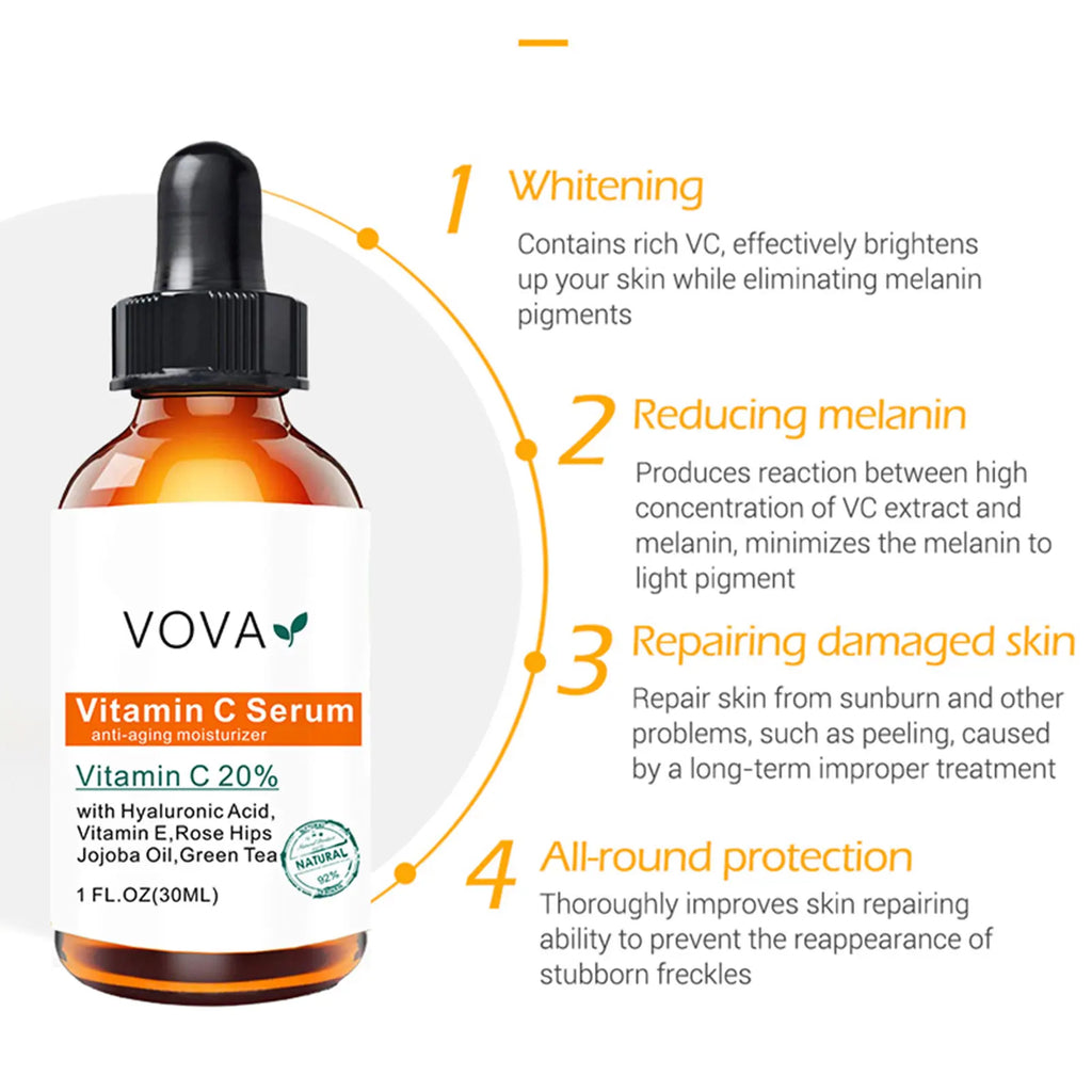 20% Vitamin C Liquid Serum Anti-aging Whitening VC Hyaluronic Acid Face Serum Brighting Moisturising Fade Fine Lines Skin Care Oasis Select