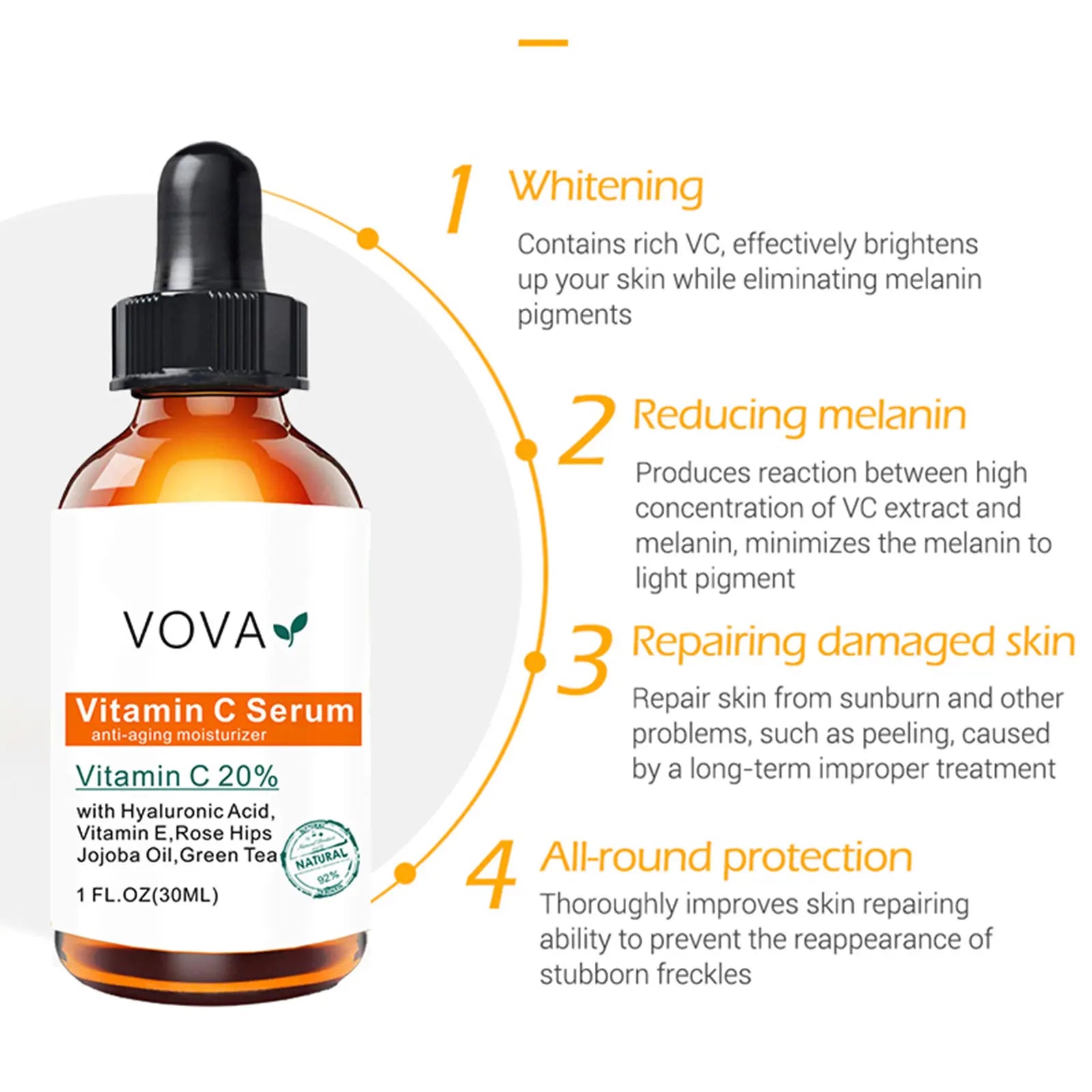 20% Vitamin C Liquid Serum Anti-aging Whitening VC Hyaluronic Acid Face Serum Brighting Moisturising Fade Fine Lines Skin Care Oasis Select