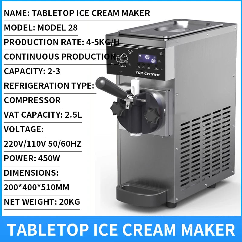 Commercial Tabletop Sundae Ice Cream Machine – 3.8L 450W