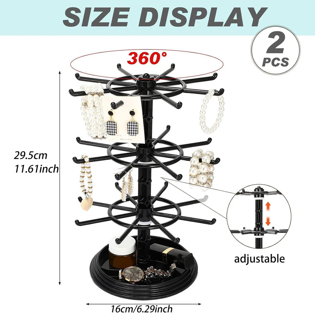 1pc 2/3 Floor Rotatable Jewelry Storage Rack Necklace Display Rack Rotating Keychain Bracelet Storage Rack Perfect Holiday Gift Oasis Select black-3layers