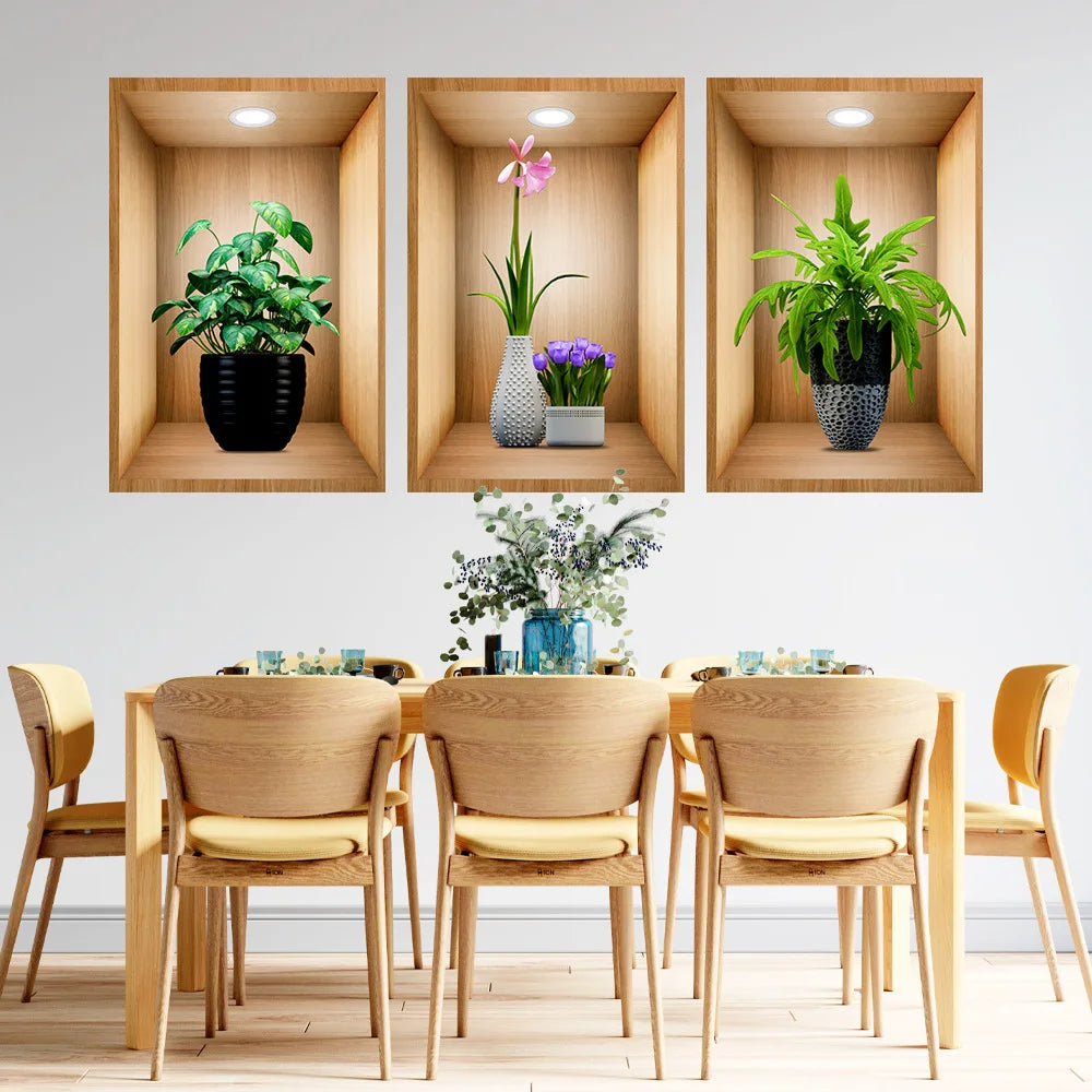 3D effect potted triptych posters hallway staircase decorative painting hotel restaurant wall plant stickers Oasis Select 1 40cm x 60cm