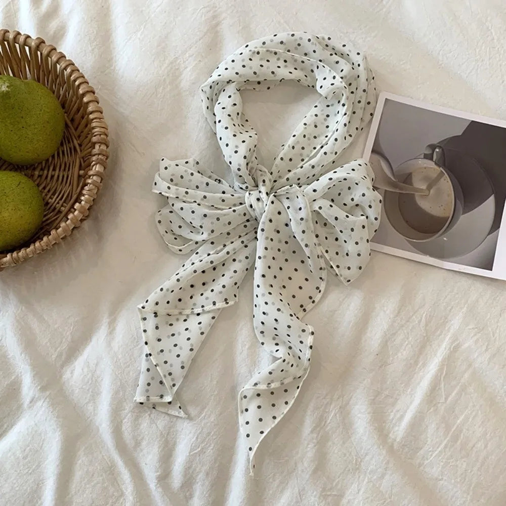 Fashion Headband Polka Dot Scarf Chiffon Multifunction Thin Head Scarf Polka Dots Long Scarves Women Oasis Select White