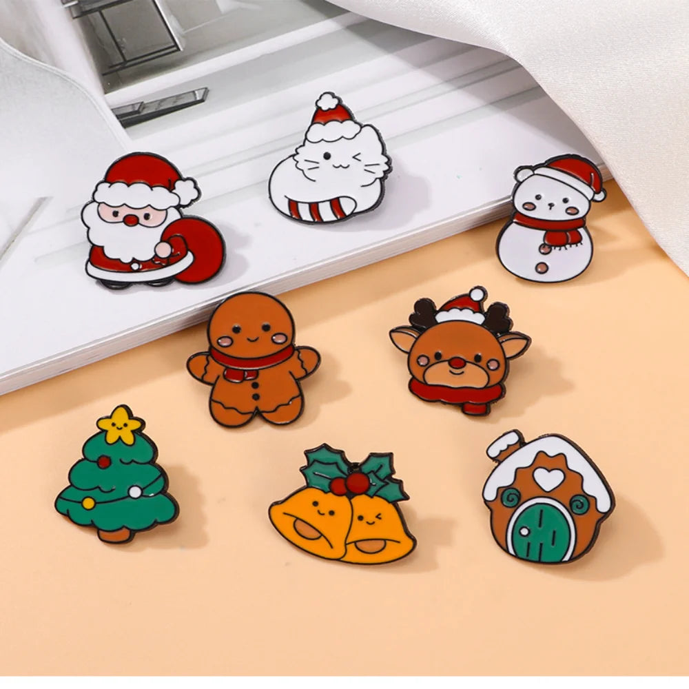 Cute Cartoon Christmas Day Enamel Brooch Creative Santa Claus Snowman Tree Lapel Pin Badge Backpack Clothing Hat Accessories Oasis Select