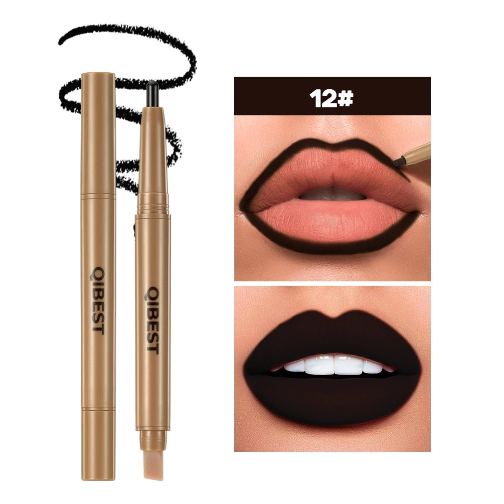 QiBest 2-in-1 Double-Ended Lip Liner & Brush Pen | Matte 12 Shades