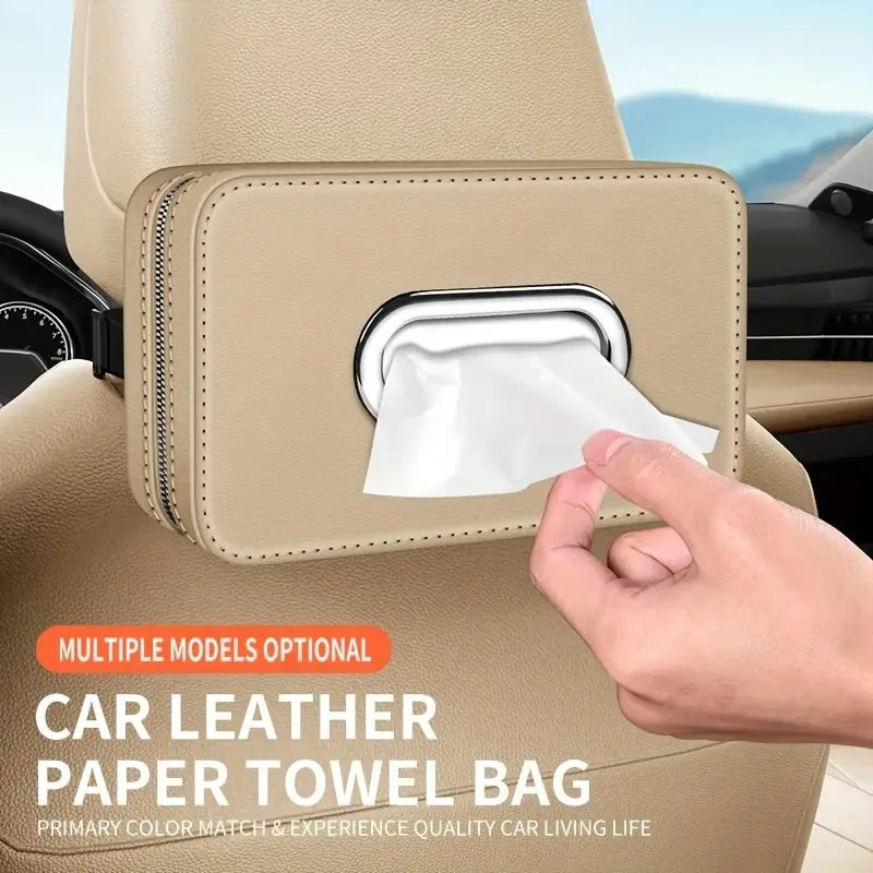 Car Leather Tissue Box With A Simple And High-End Feel, Car Seat Back Armrest Box, Multi-Functional Hanging Tissue Storage Box Oasis Select