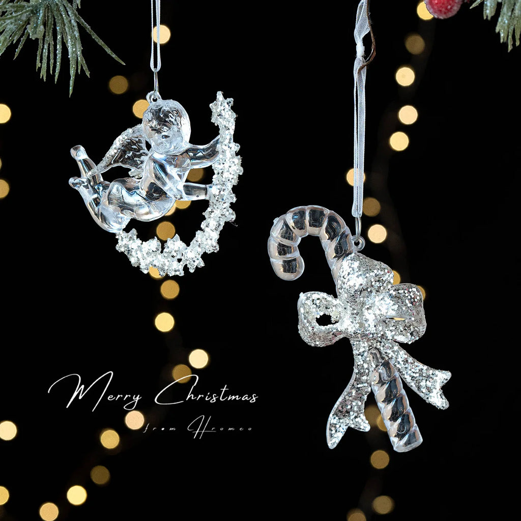 Christmas Tree Pendant Decoration Clear Acrylic Angel Deer Light Luxury Hanging Ornament Christmas Decoration Oasis Select
