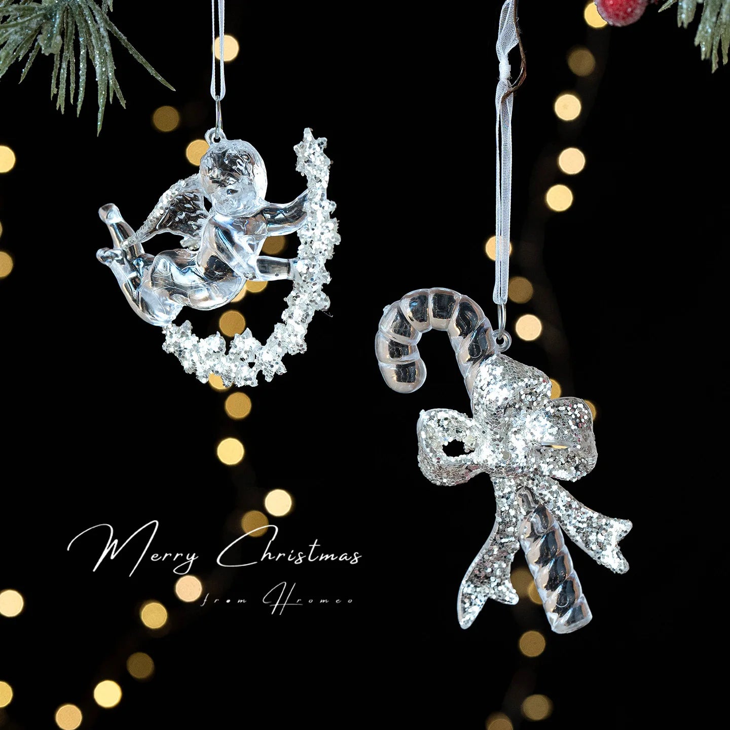 Christmas Tree Pendant Decoration Clear Acrylic Angel Deer Light Luxury Hanging Ornament Christmas Decoration Oasis Select