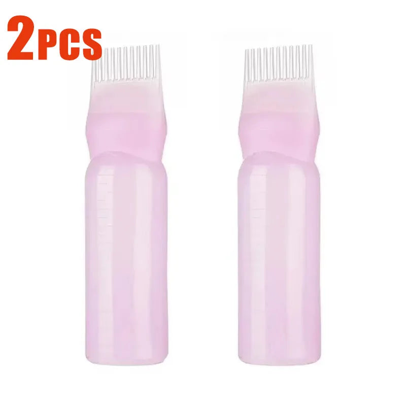 1/2/3Pcs Multicolor Plastic Hair Dye Refillable Bottle Applicator Comb Dispensing Salon Hair Coloring Hairdressing Styling Tool Oasis Select Pink-2pcs