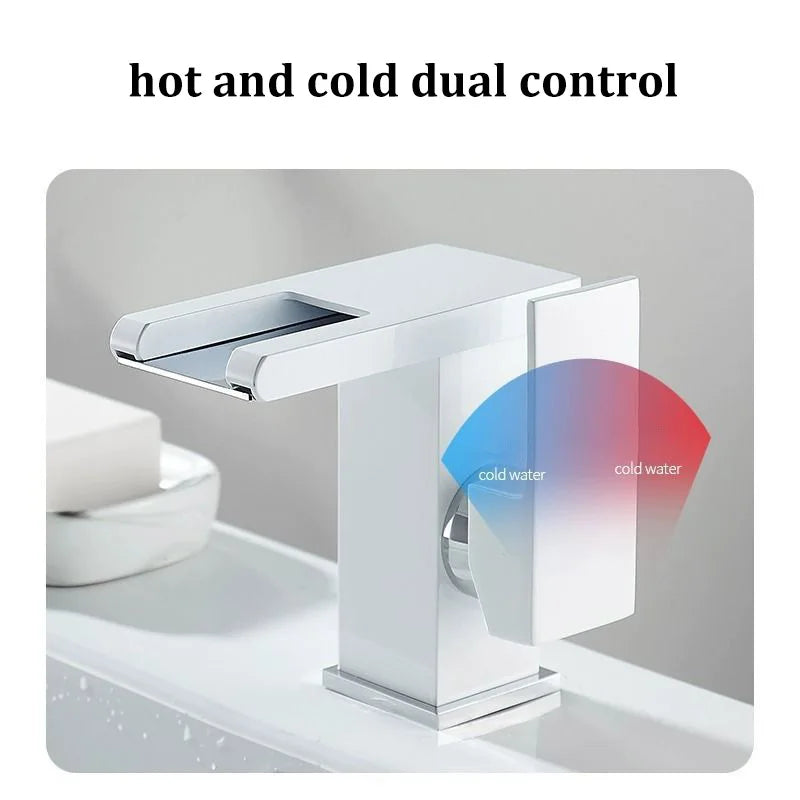 3-Color LED Waterfall Bathroom Faucet | Hot & Cold Brass Tap
