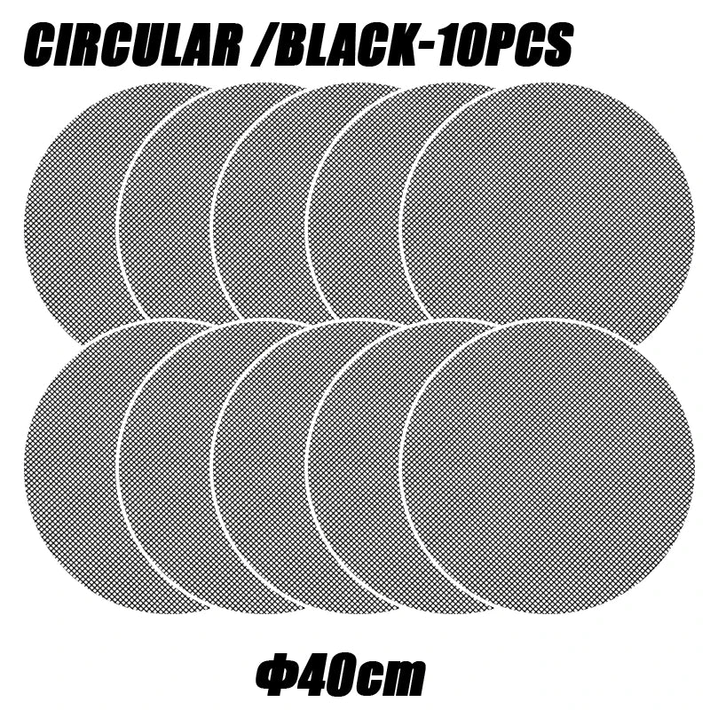 50PCS Non-Stick High Temperature Resistant BBQ Grid Pad Barbecue Mesh Reusable Easily Cleaned Cooking Pads Baking Grill Tool Oasis Select Circular-Black-10PCS