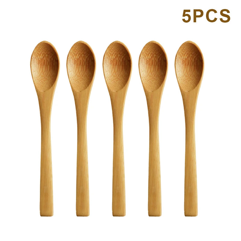 5Pcs Bamboo Wooden Teaspoons Eco-Friendly Kitchen Tableware Honey Spoon Condiment Scoop for Coffee Dessert Household Use Oasis Select A6