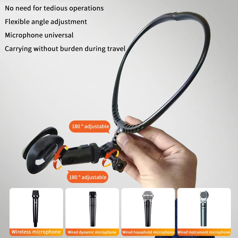 Neck-mounted Microphone Bracket Holder HandFree Neck Microphone Stand Adjustable Hands Free Brace Mic Holder Oasis Select