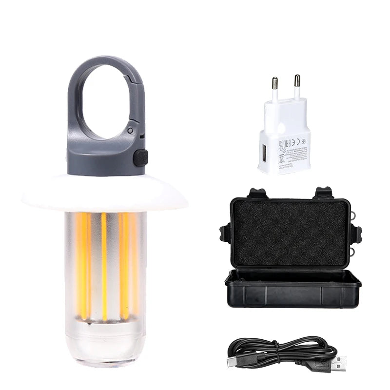 Powerful LED Flashlight USB Rechargeable 8 Tungsten Filament Camping Lantern Outdoor Portable Hook Tent Lamp Handheld Flashlight Oasis Select Set A