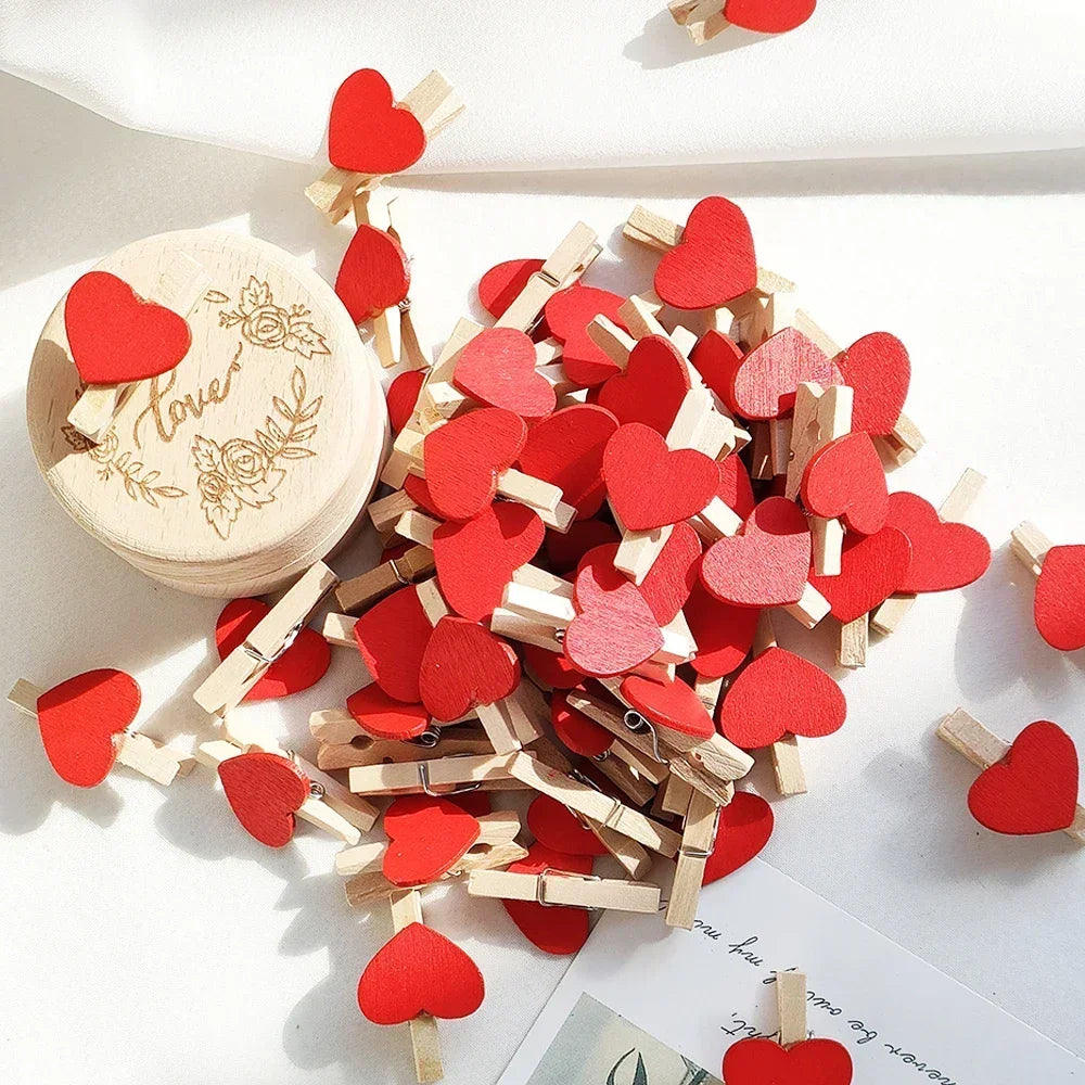 10/50pcs Red Heart Love Wooden Clothes Photo Paper Peg Pin Mini Clothespin Postcard Clips Home Wedding Valentine's Day Decorati Oasis Select Red 50pcs