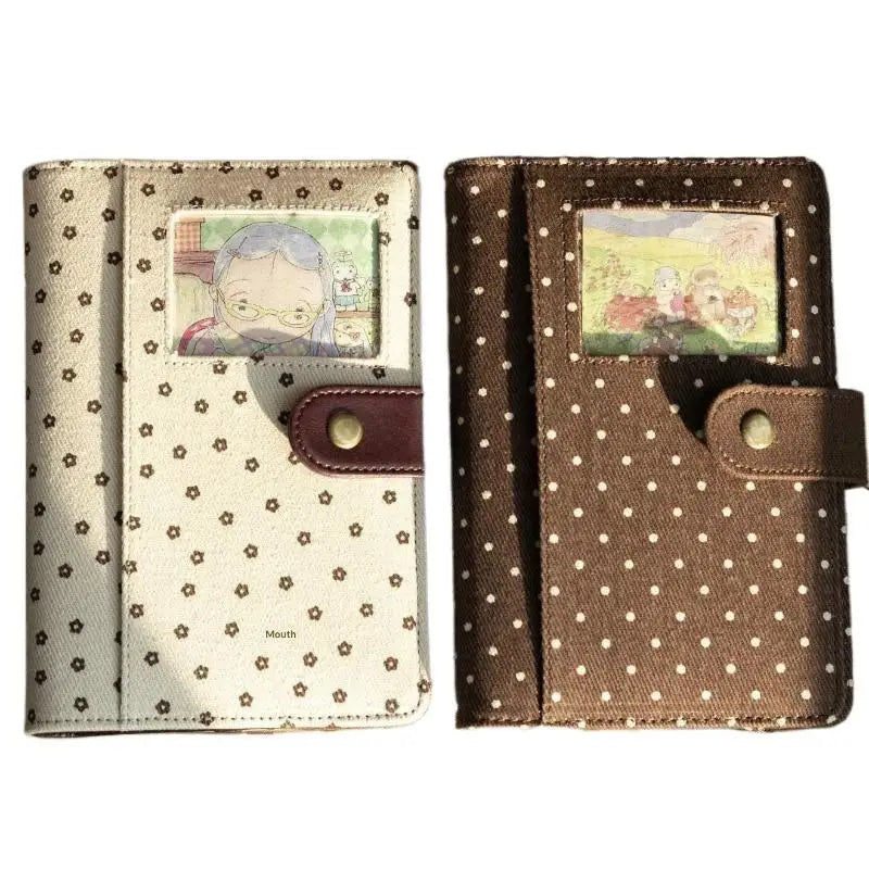 Retro Polka Dot Canvas Notebook Cute Snap Closure Cartoon Photo Insert for Valentine's Day Gift to Girlfriend Oasis Select