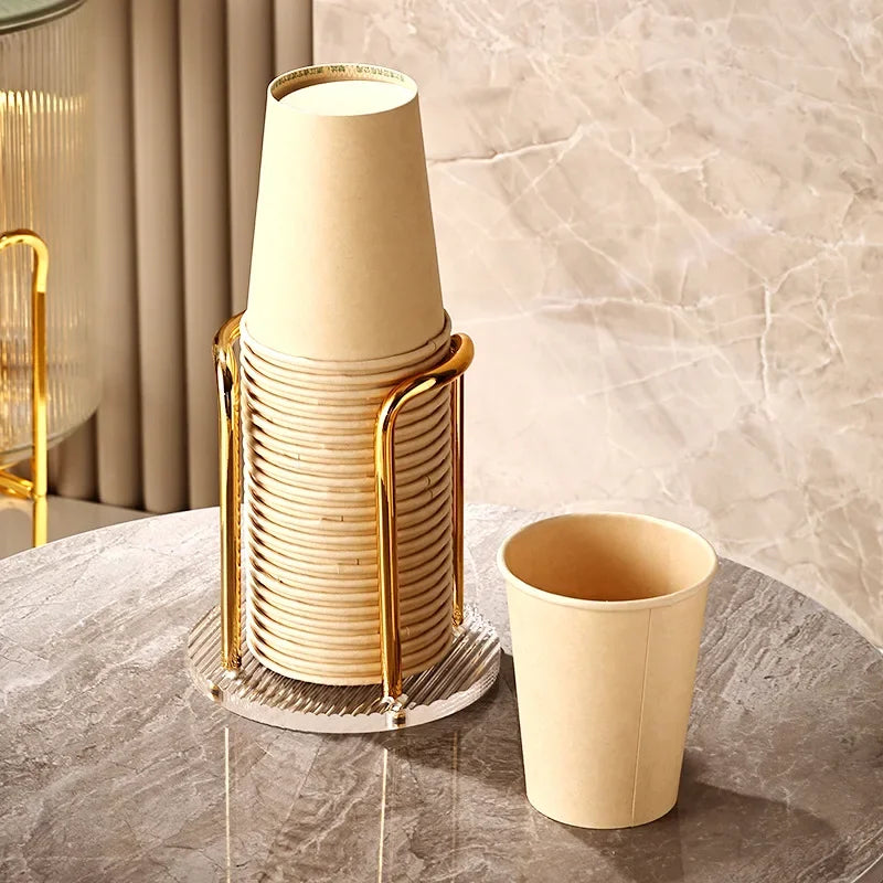 Luxury Disposable Cup Storage Holder Water Tea Cups Dispenser Rack Shelf with Longer Stick Mug Display Stand Home Organizer Oasis Select