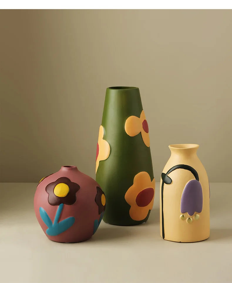 Nordic Morandi Painted Ceramic Vase Living Room Floral Arrangement Creative Home Modern Abstract Art Decoration Oasis Select
