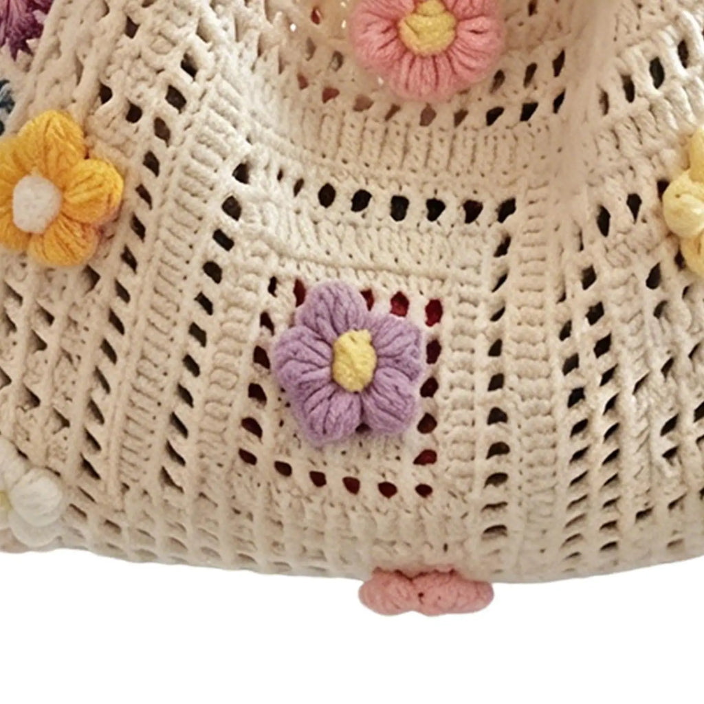Boho Crochet Bag Flowers Knitted Handbags Large Capacity Summer Beach Woven Shoulder Bag Girls Tote Shopper Bags Handbags Lady Oasis Select