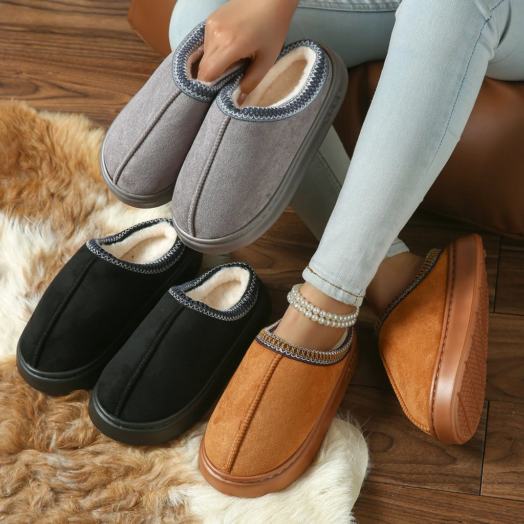 Ladies' cozy fleece slippers, soft-soled home winter warming shoes, men's indoor and outdoor shoes, elegant couple slippers Oasis Select