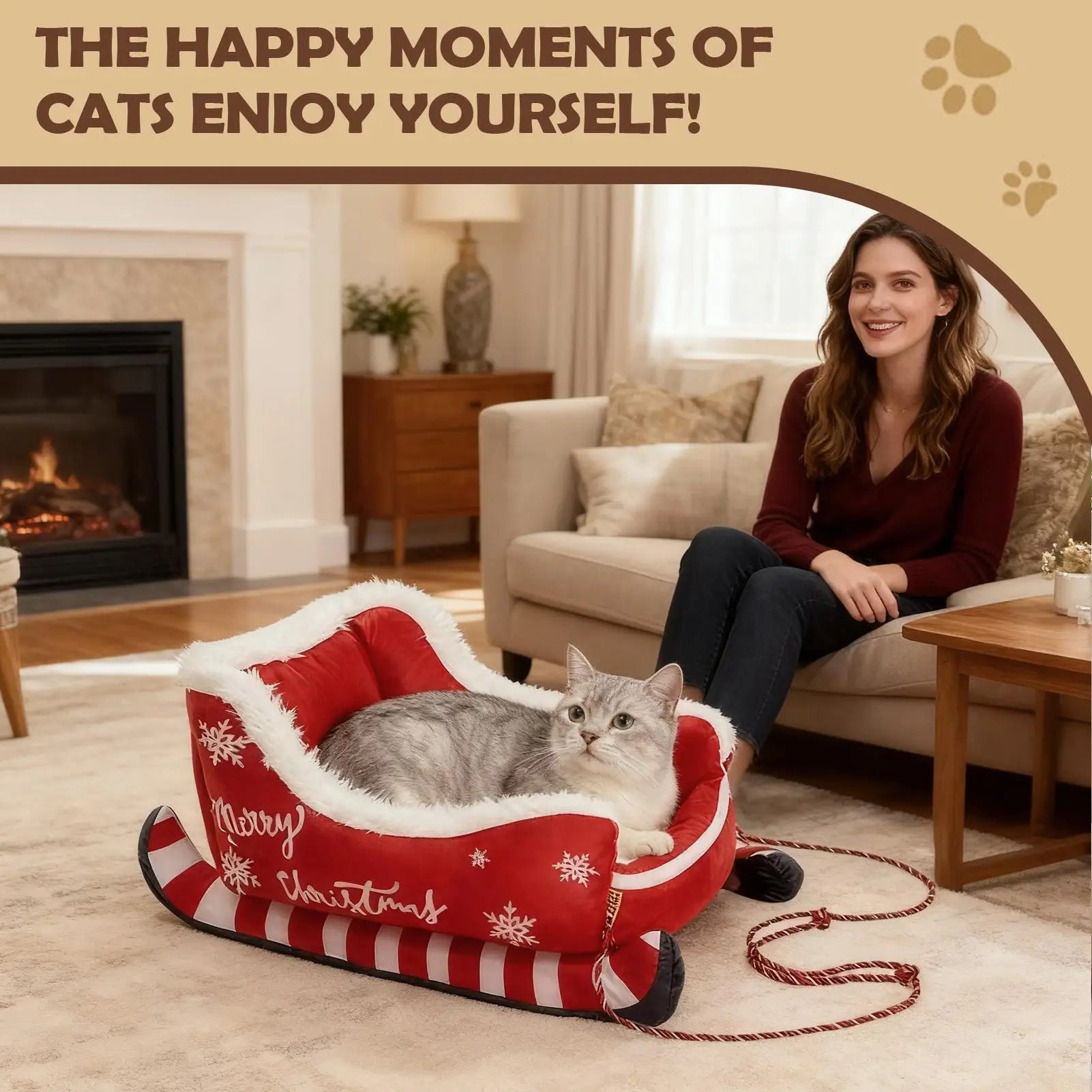 Cat Bed Christmas Dog Bed Warm Mat with Non-slip Base Washable Dog Bed Sled Cat Hammock Dog Sofa Bed Nest for Small Cats Dogs Oasis Select