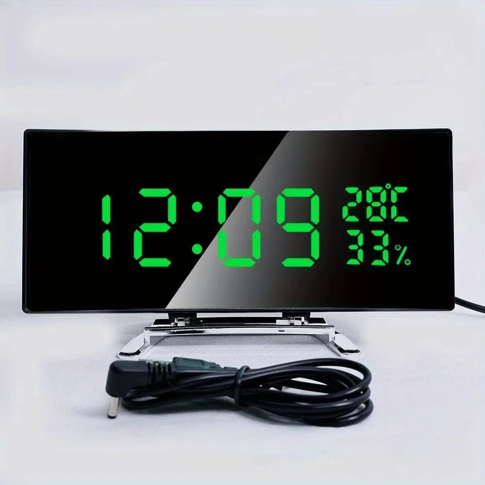 Curved LED Digital Alarm Clock | Large Screen, Dual Alarm & Dimmer