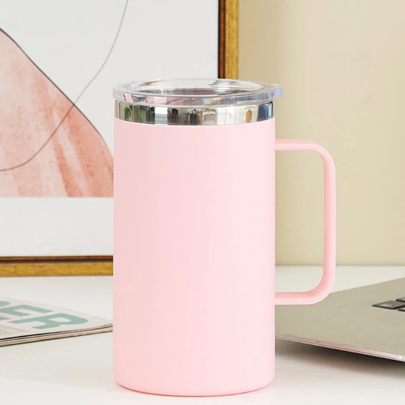 650ML Double-layer Coffee Cup with Lid Insulated Cup Vacuum Stainless Steel Double Layer Large Capacity Portable Traveling Oasis Select Pink 650ml