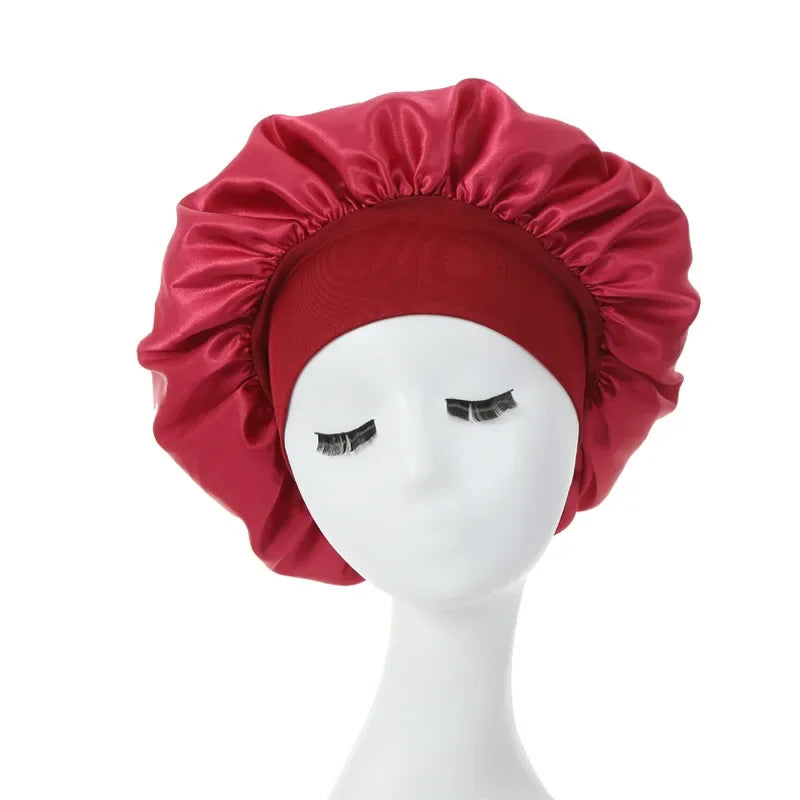 1pc Night Sleep Caps with Wide Elastic Band, Silk Wrap, Soft Head Cover Sleeping Hat for Women and Girls Curly Hair Oasis Select Burgundy