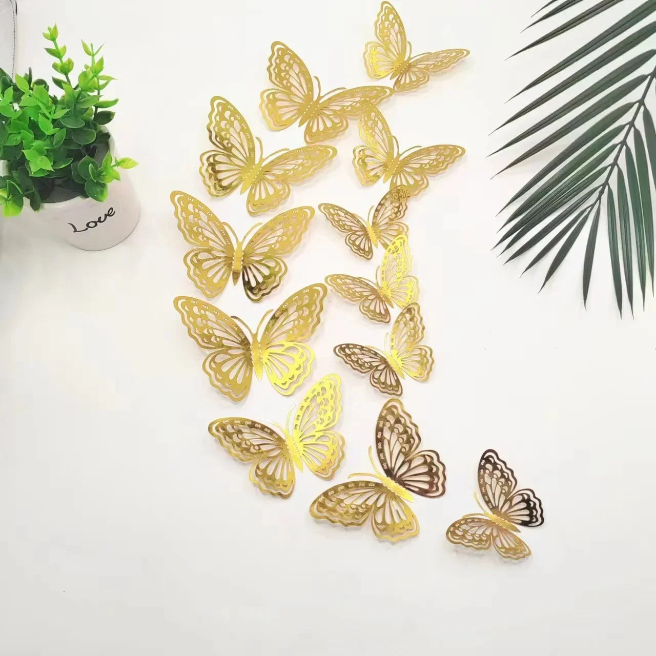 12Pcs 3D Hollow Butterfly Wall Decal Mirror Wall Stickers For Kids Room Home Wall Decoration Fridge Sticker Wedding Party Oasis Select GD 120x100x80mm