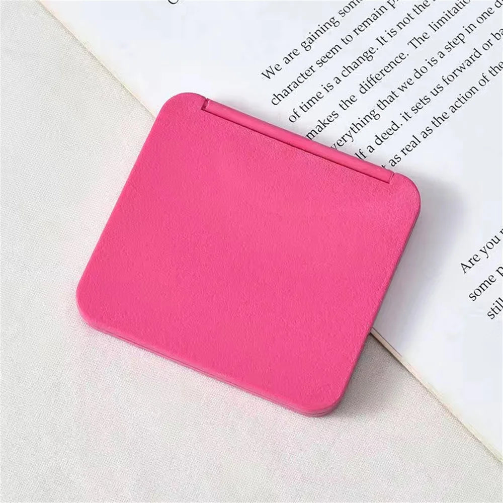 2-Face Makeup Mirror Square Portable Cute Girl'S Gift Hand Mini Mirror Pocket Double-Sided Makeup Mirror Compact Multiple Colors Oasis Select Rose red