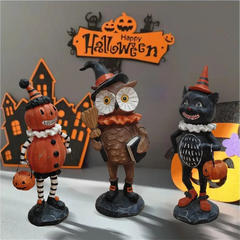 Halloween pumpkin / owl / black cat figurine ornaments, suitable for Halloween decoration and autumn home decoration Oasis Select