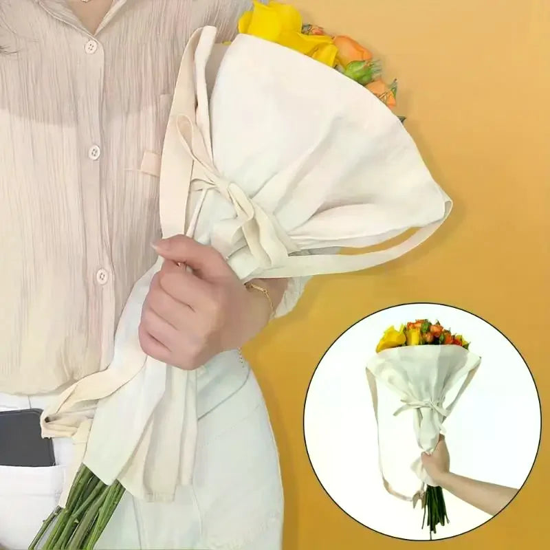Reusable Canvas Flower Tote Bag | Tie Closure & Long Straps