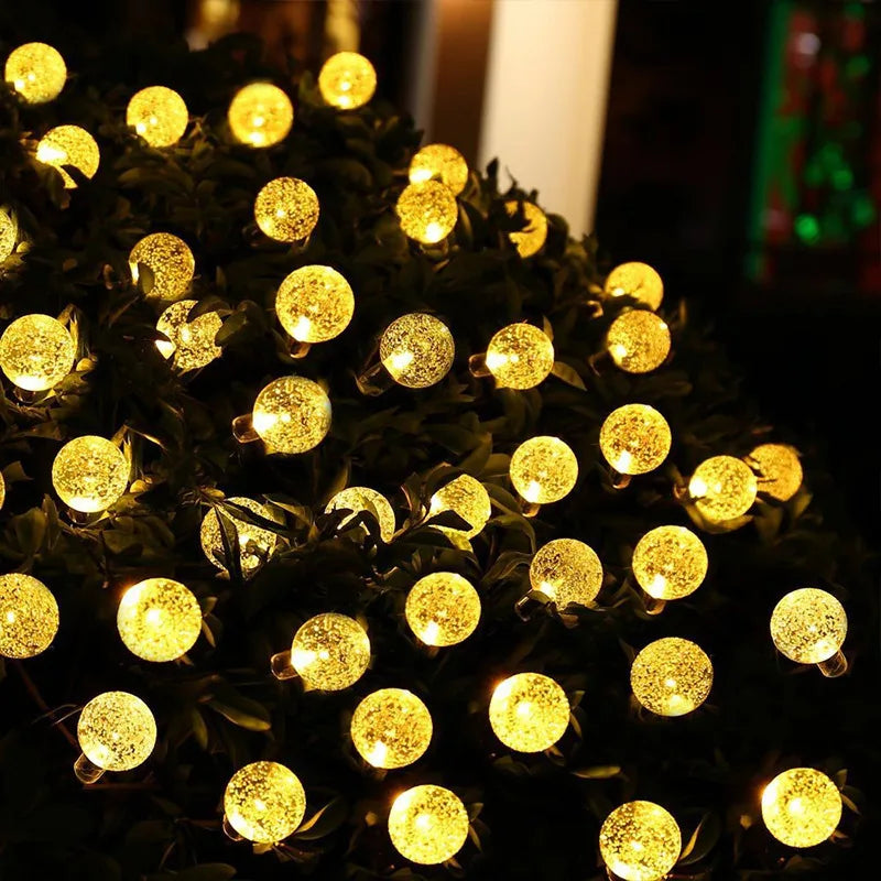 Led Solar Light String Cherry Blossom Bubble Ball String Outdoor Waterproof Christmas Festival Decorative Light String Oasis Select Small bubble warm 6.5M 30 lights solar