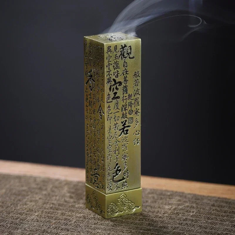 Square Vertical Incense Burner Alloy Buddhist Sutra Incenso Sticks Holder Home Office Lucky Zen Decor Incense Burners Censer Oasis Select